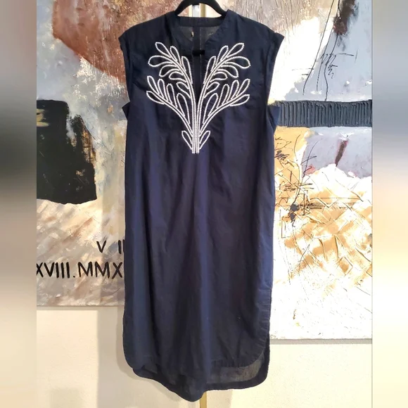 Banana Republic Factory | Dresses | Banana Republic Womens Sp Factory Black  Embroidered Midi Shift Dress Linen | Poshmark